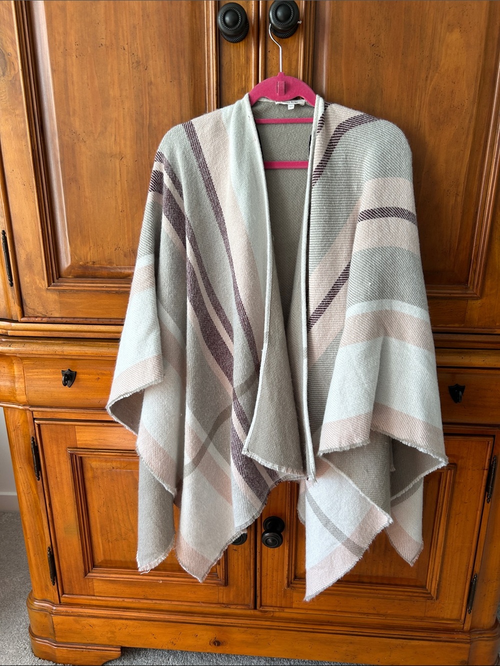 Striped Open-Front Cape Poncho in Soft Neutral Stripes